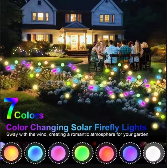 SOLAR 8 TOP ÇOK RENKLİ ATEŞ BÖCEĞİ LED BAHÇE AYDINLATMA SOLAR RGB BAHÇE SÜSÜ - 7