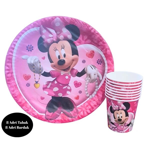 Minnie Mouse Karton Tabak Bardak 8 li Set - 1