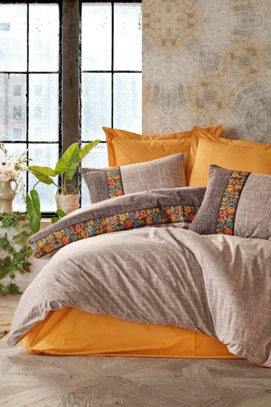 Çift Kişilik Folk Art Nevresim Takımı Vizon ürün görseli