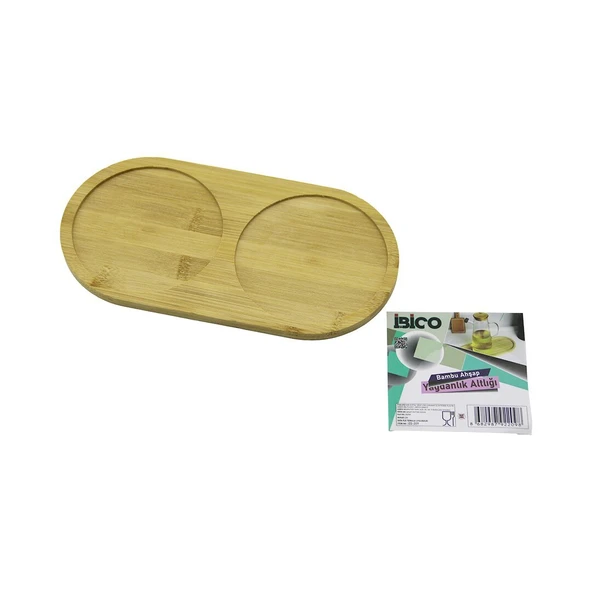 2 BÖLMELİ OVAL AHŞAP BAMBU YAĞDANLIK ALTLIK MİNİ TEPSİ 12 X 23.4 X 0.8CM (5232) - 1
