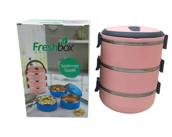 AÇIK PEMBE 3LÜ SEFER TASI SAKLAMA KABI 1.8LT (5232) - 1