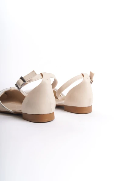 JET-MONICA Tokalı Ortopedik Rahat Taban Taş Detaylı Kadın Babet Ayakkabı  CKT - Krem - Resim 5