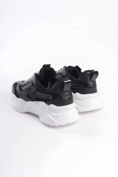 JET-TOKYO Bağcıklı Ortopedik Taban Triko Detaylı Kadın Spor Ayakkabı  TBT - Siyah - Resim 5