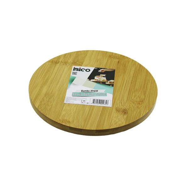 YUVARLAK=24.5CM AYAKLI= 4CM DÜZ YÜZEY AHŞAP BAMBU SUNUM TEPSİSİ - MİNİ SOFRA (5232) - 1