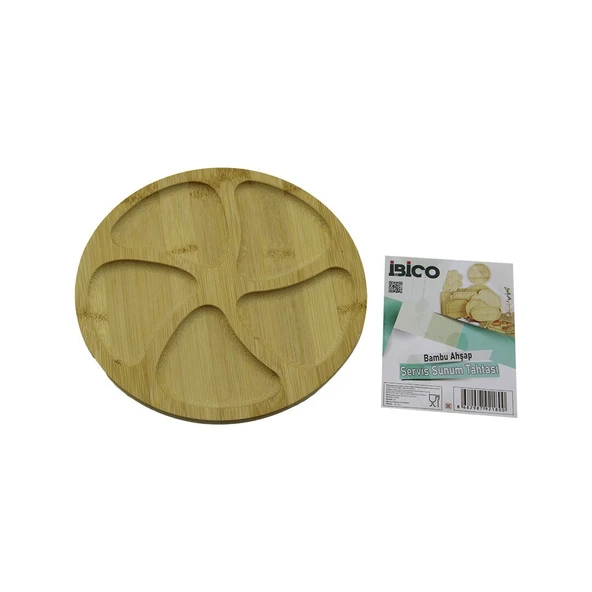 YUVARLAK 5 BÖLMELİ AHŞAP BAMBU SERVİS SUNUM TEPSİ - TAHTASI 20 X 1.4CM (5232) - 1