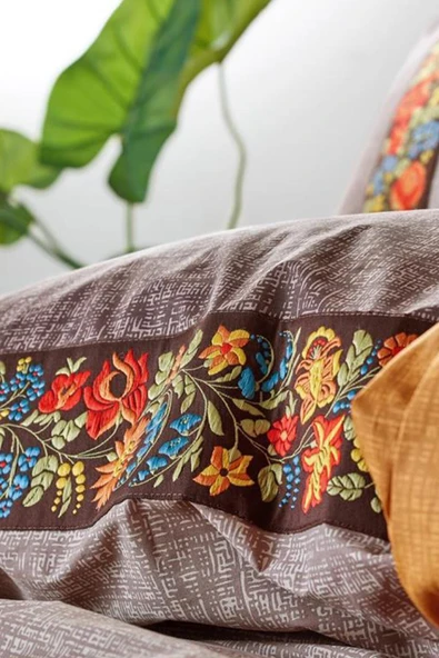 Çift Kişilik Folk Art Nevresim Takımı Vizon - Resim 2