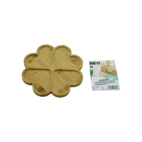 YUVARLAK 4 KALP BÖLMELİ AHŞAP BAMBU SERVİS SUNUM TEPSİ - TAHTASI 21 X 1.4CM (5232) - 1