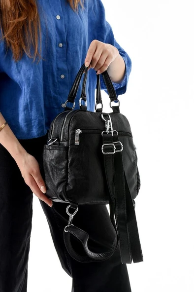 Y.S.Deri Kadın Sırt Çantası 25*23 Cm Vegan Deri İster Sırt İster Omuz Işıklı Charm Çapraz Çanta - Resim 2