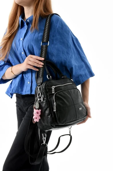 Y.S.Deri Kadın Sırt Çantası 25*23 Cm Vegan Deri İster Sırt İster Omuz Işıklı Charm Çapraz Çanta ürün görseli