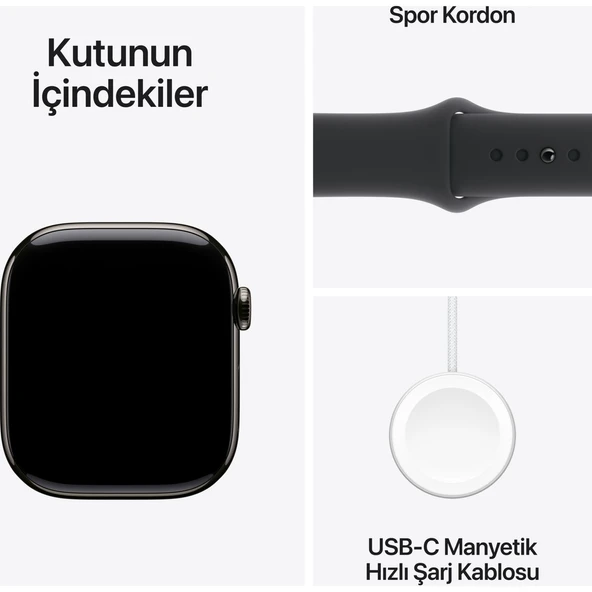 Apple Watch Series 10 GPS + Cellular, 42 mm Arduvaz Titanyum Kasa ve Siyah Spor Kordon - S/M - 9