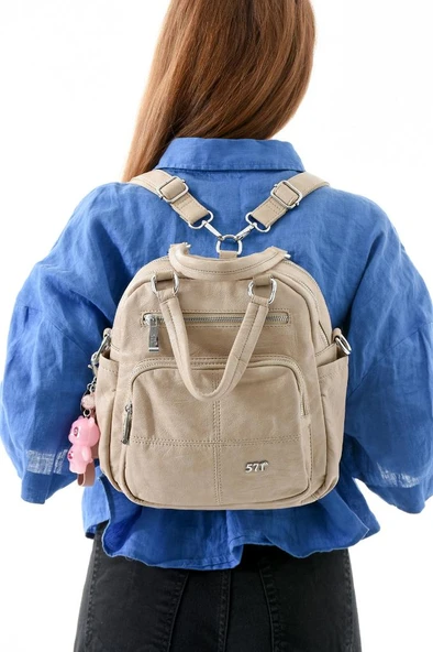 Y.S.Deri Kadın Sırt Çantası 25*23 Cm Vegan Deri İster Sırt İster Omuz Işıklı Charm Çapraz Çanta - Resim 9