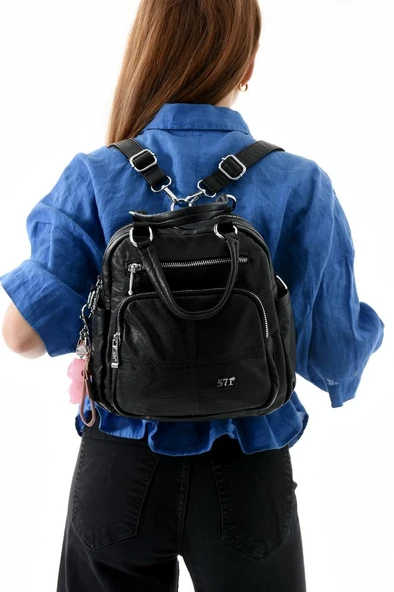 Y.S.Deri Kadın Sırt Çantası 25*23 Cm Vegan Deri İster Sırt İster Omuz Işıklı Charm Çapraz Çanta - Resim 3