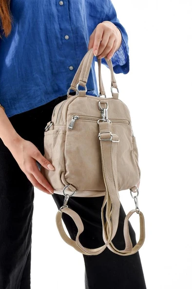 Y.S.Deri Kadın Sırt Çantası 25*23 Cm Vegan Deri İster Sırt İster Omuz Işıklı Charm Çapraz Çanta - Resim 8