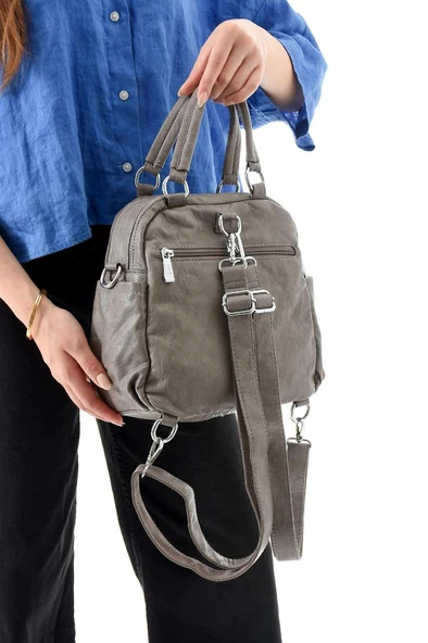 Y.S.Deri Kadın Sırt Çantası 25*23 Cm Vegan Deri İster Sırt İster Omuz Işıklı Charm Çapraz Çanta - Resim 11