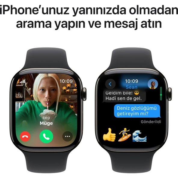 Apple Watch Series 10 GPS + Cellular, 42 mm Arduvaz Titanyum Kasa ve Siyah Spor Kordon - S/M - 7