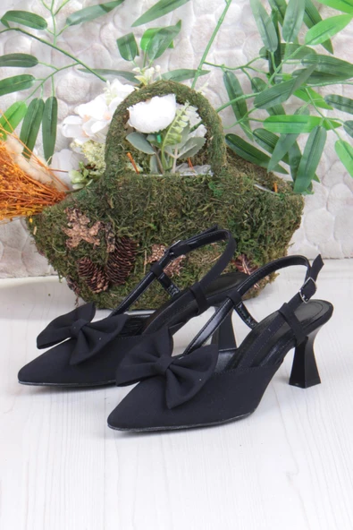 Fort 018-407 Fls Saten Önü Kapalı Fiyonklu Arkası Açık Topuklu Ayakkabı - Resim 6