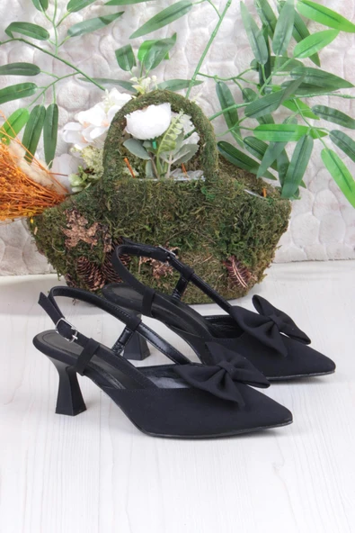 Fort 018-407 Fls Saten Önü Kapalı Fiyonklu Arkası Açık Topuklu Ayakkabı - Resim 5