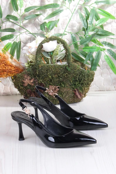 Fort 129-1122 Fls Rugan Önü Kapalı Arkası Açık Topuklu Kadın Ayakkabı - Resim 5