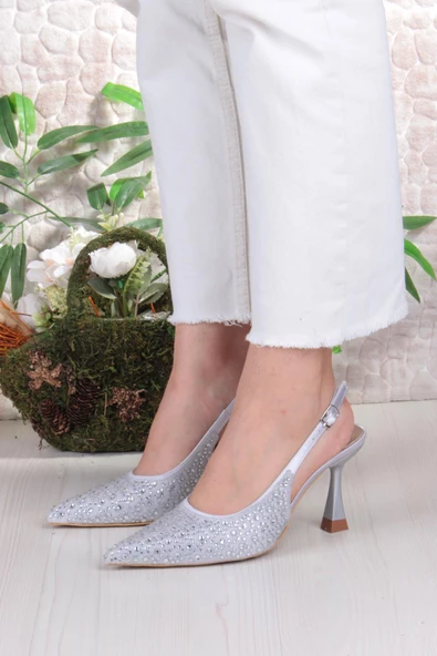 Fort 042-363 Fls Taş Baskılı Önü Kapalı Arkası Açık Topuklu Kadın Ayakkabı - Resim 9