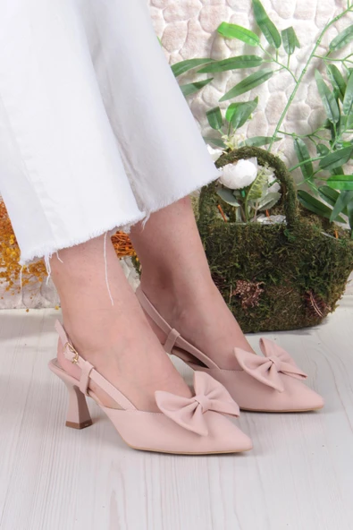 Fort 018-407 Fls Saten Önü Kapalı Fiyonklu Arkası Açık Topuklu Ayakkabı - Resim 8