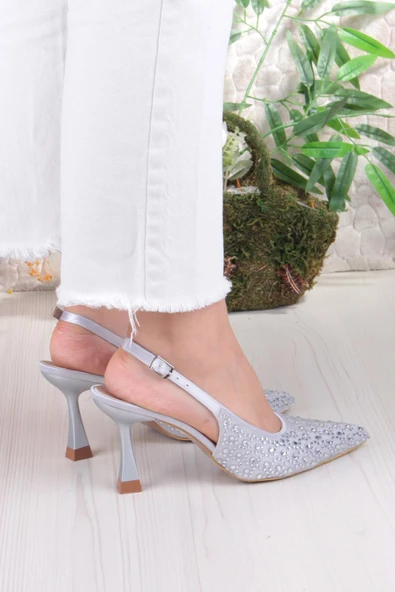 Fort 042-363 Fls Taş Baskılı Önü Kapalı Arkası Açık Topuklu Kadın Ayakkabı - Resim 11