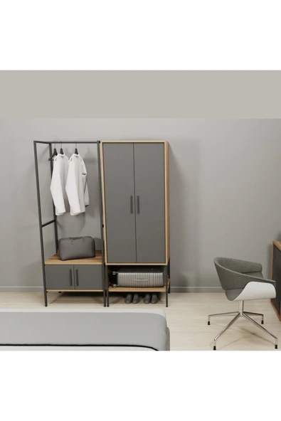 Lagomood Modulago Otel Portmanto Antrasit Ceviz - Resim 2