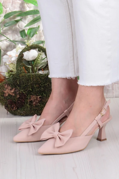 Fort 018-407 Fls Saten Önü Kapalı Fiyonklu Arkası Açık Topuklu Ayakkabı - Resim 9