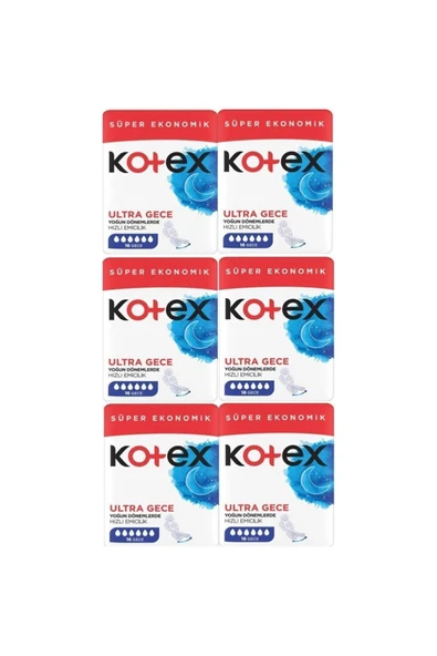 Kotex Ultra Gece Ped Ekonomik 16'Lı 6 Paket
