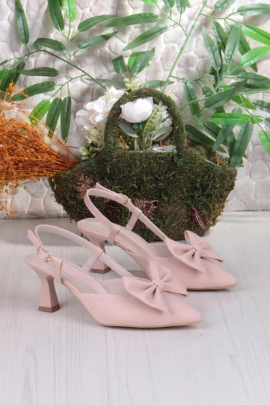 Fort 018-407 Fls Saten Önü Kapalı Fiyonklu Arkası Açık Topuklu Ayakkabı - Resim 12