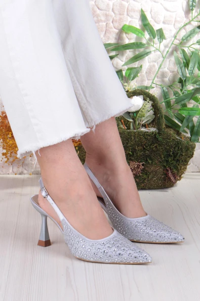 Fort 042-363 Fls Taş Baskılı Önü Kapalı Arkası Açık Topuklu Kadın Ayakkabı - Resim 8