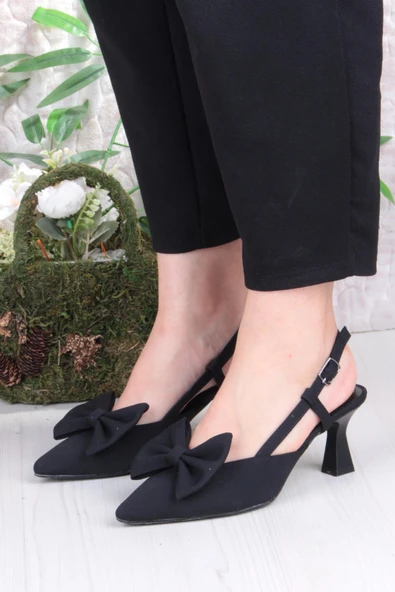 Fort 018-407 Fls Saten Önü Kapalı Fiyonklu Arkası Açık Topuklu Ayakkabı - Resim 2