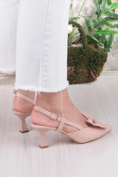 Fort 018-407 Fls Saten Önü Kapalı Fiyonklu Arkası Açık Topuklu Ayakkabı - Resim 11