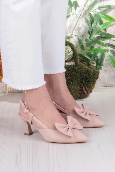 Fort 018-407 Fls Saten Önü Kapalı Fiyonklu Arkası Açık Topuklu Ayakkabı - Resim 10