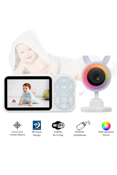 Bebek Kamerası Kumandalı Monitörlü Konuşma Özellikli Işıklı Gece Görüslü Hatırlatıcılı Kamera - 1