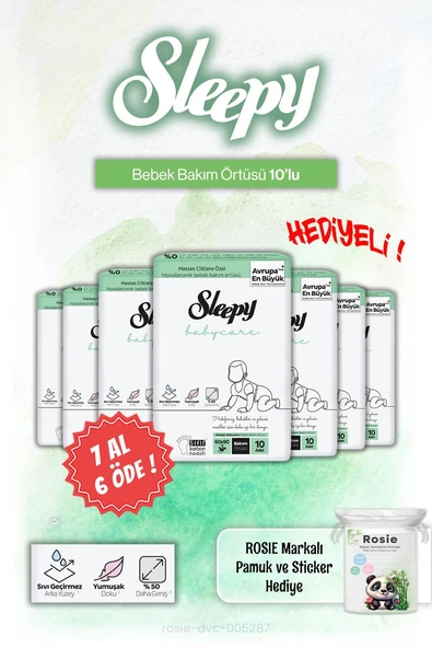 Sleepy 7 AL 6 ÖDE Babycare Bebek Bakım Örtüsü 10'lu ve Rosie Pamuk Hediye ürün görseli