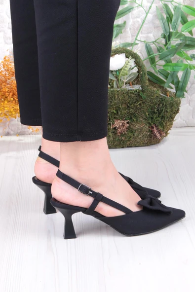 Fort 018-407 Fls Saten Önü Kapalı Fiyonklu Arkası Açık Topuklu Ayakkabı - Resim 4