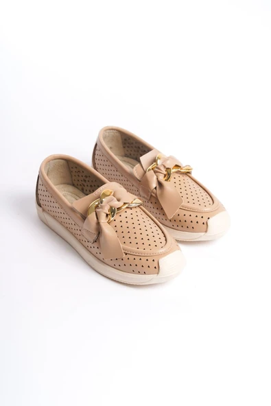 JET-LYDIA Bağcıksız Ortopedik Rahat Taban Kalp Desenli Kadın Babet Ayakkabı CKT - Ten - Resim 4