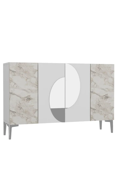 CENEYRA KA120 AFRA KONSOL, ÇOK AMAÇLI DOLAP, KAHVE KÖŞESİ, TV SEHPASI BEYAZ-EFESMERMER-SİLVER - 4