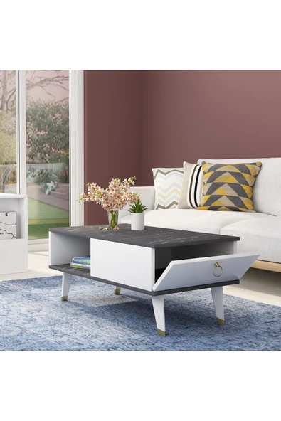 CENEYRA DELUX KAPAKLI ORTA SEHPA SİYAH MERMER-BEYAZ - 2