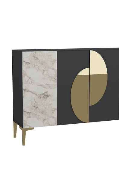 CENEYRA KA120 AFRA KONSOL, ÇOK AMAÇLI DOLAP, KAHVE KÖŞESİ, TV SEHPASI ANTRASİT-EFESMERMER-GOLD - 4