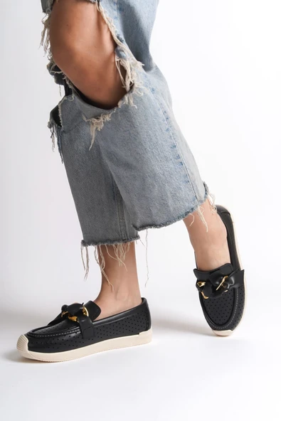 JET-LYDIA Bağcıksız Ortopedik Rahat Taban Kalp Desenli Kadın Babet Ayakkabı  CKT - Siyah - Resim 3