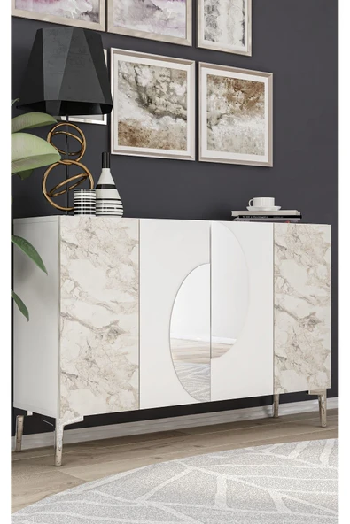 CENEYRA KA120 AFRA KONSOL, ÇOK AMAÇLI DOLAP, KAHVE KÖŞESİ, TV SEHPASI BEYAZ-EFESMERMER-SİLVER - 2