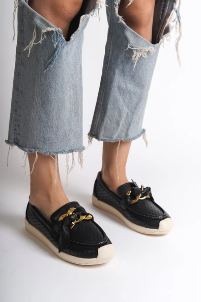 JET-LYDIA Bağcıksız Ortopedik Rahat Taban Kalp Desenli Kadın Babet Ayakkabı  CKT - Siyah ürün görseli