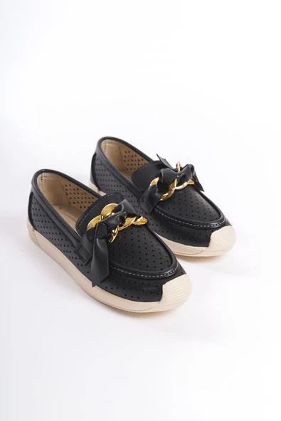 JET-LYDIA Bağcıksız Ortopedik Rahat Taban Kalp Desenli Kadın Babet Ayakkabı  CKT - Siyah - Resim 4