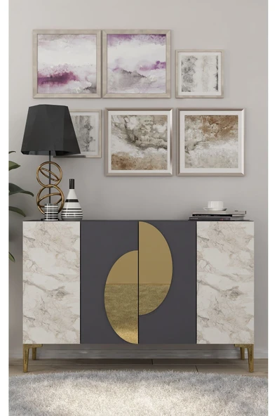 CENEYRA KA120 AFRA KONSOL, ÇOK AMAÇLI DOLAP, KAHVE KÖŞESİ, TV SEHPASI ANTRASİT-EFESMERMER-GOLD - 6