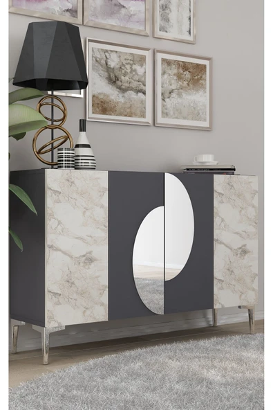 CENEYRA KA120 AFRA KONSOL, ÇOK AMAÇLI DOLAP, KAHVE KÖŞESİ, TV SEHPASI ANTRASİT-EFESMERMER-SİLVER - 2