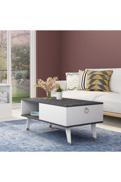 CENEYRA DELUX KAPAKLI ORTA SEHPA SİYAH MERMER-BEYAZ - 5