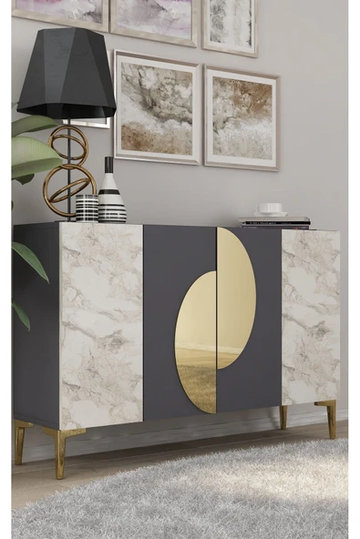 CENEYRA KA120 AFRA KONSOL, ÇOK AMAÇLI DOLAP, KAHVE KÖŞESİ, TV SEHPASI ANTRASİT-EFESMERMER-GOLD - 2