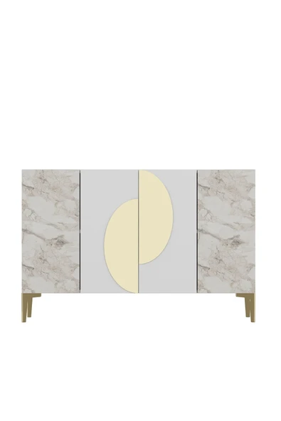 CENEYRA KA120 AFRA KONSOL, ÇOK AMAÇLI DOLAP, KAHVE KÖŞESİ, TV SEHPASI BEYAZ-EFESMERMER-GOLD - 3