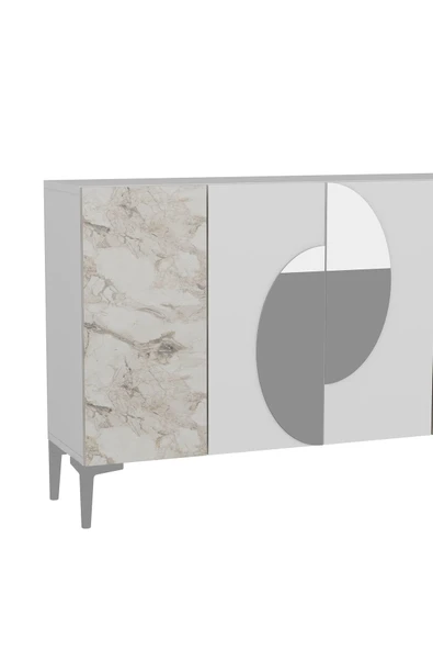 CENEYRA KA120 AFRA KONSOL, ÇOK AMAÇLI DOLAP, KAHVE KÖŞESİ, TV SEHPASI BEYAZ-EFESMERMER-SİLVER - 6